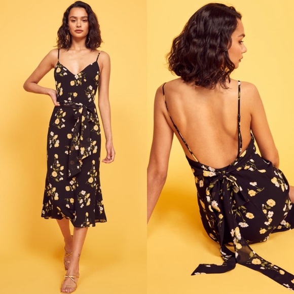 Reformation Dresses & Skirts - Reformation Dietrich Midi Dress in Piazza Black Floral Size 12